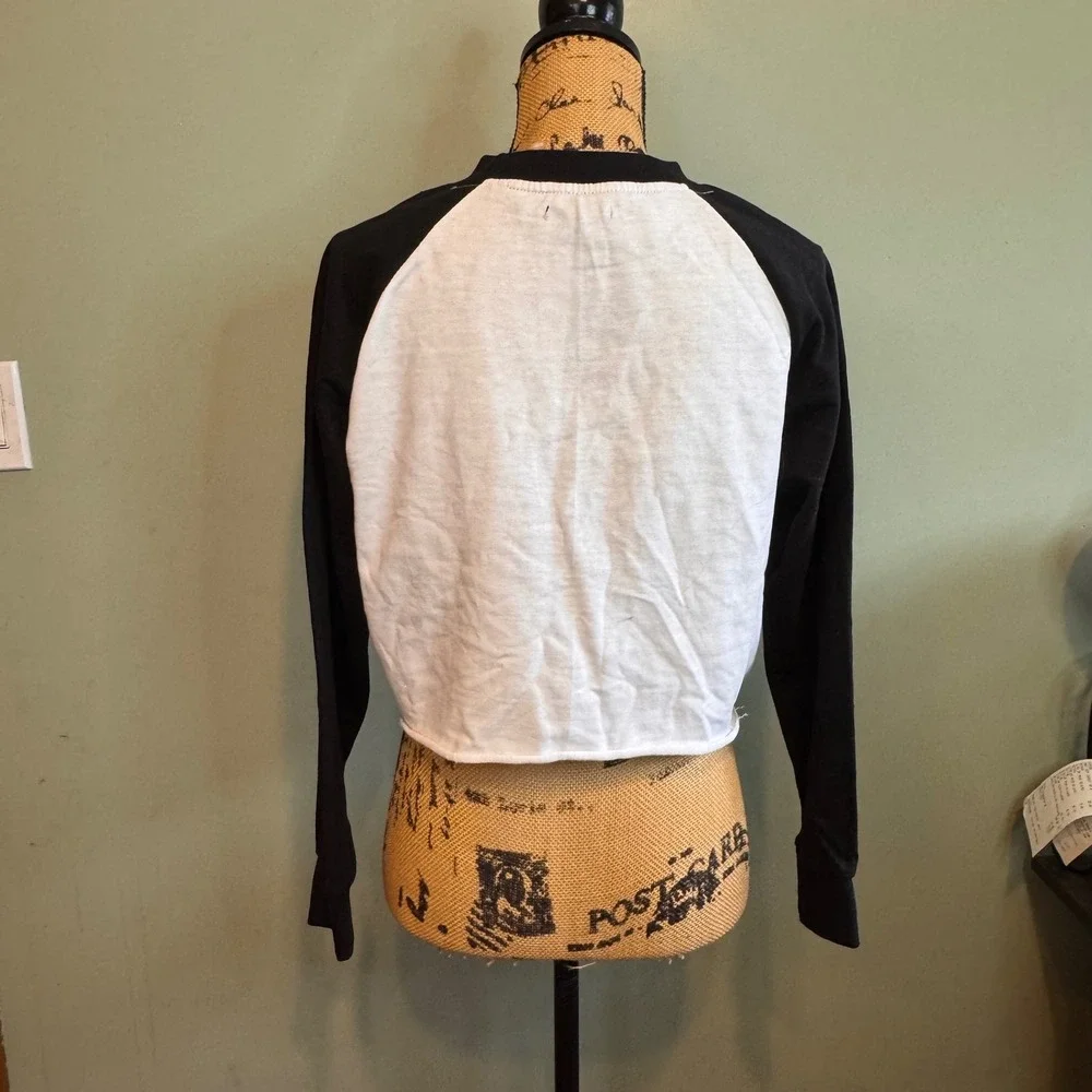 Fashion Nova Womens Cropped Raglan‎ Sweatshirt White Black Small 10397CL_BLACK